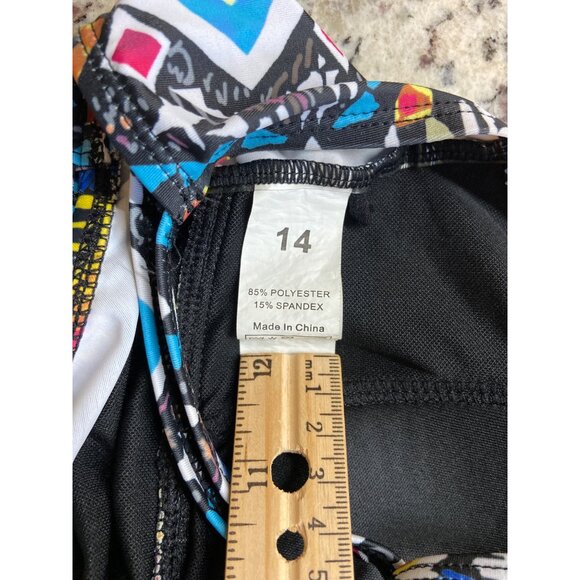 Womens Halter Tankini Swimsuit Top 14 Aztec Print Adjustable Straps Beach - Picture 3 of 7